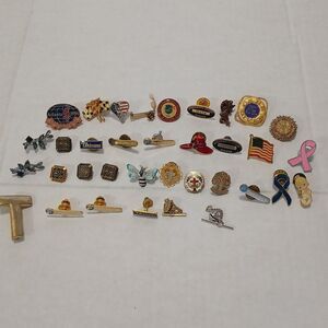 Vintage Assortment Of  Lapel Pins & Tie Backs Lot Of 35 Mixed Styles Wearable